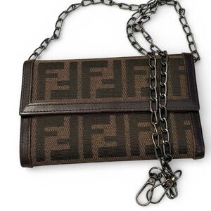 Vintage Fendi Zucca trifold Brown and Black Logo Chain Wallet
